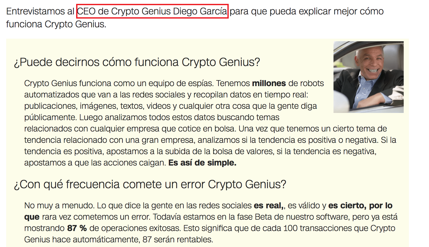 Estafa Crypto Genius
