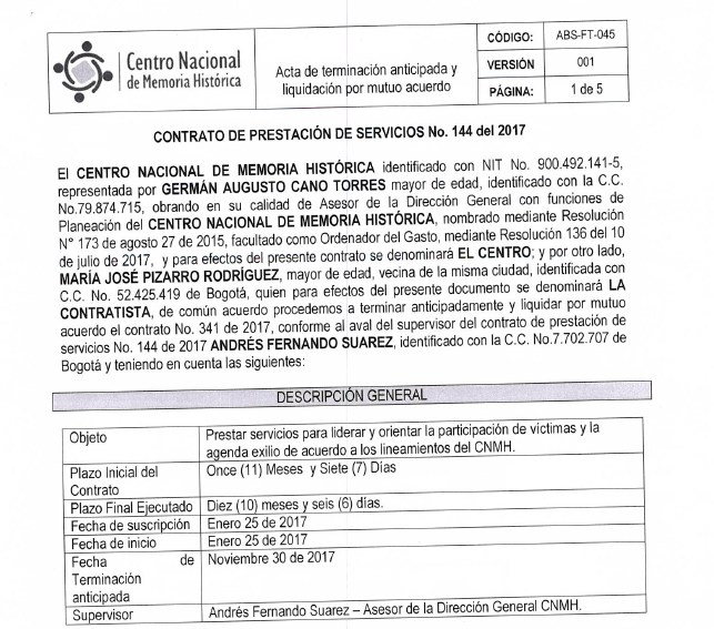 Captura de pantalla del contrato