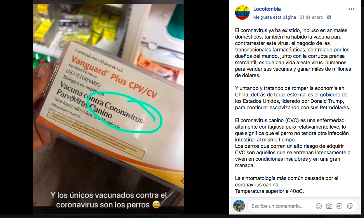 Captura de pantalla de la página de Facebook que difunde la desinformación