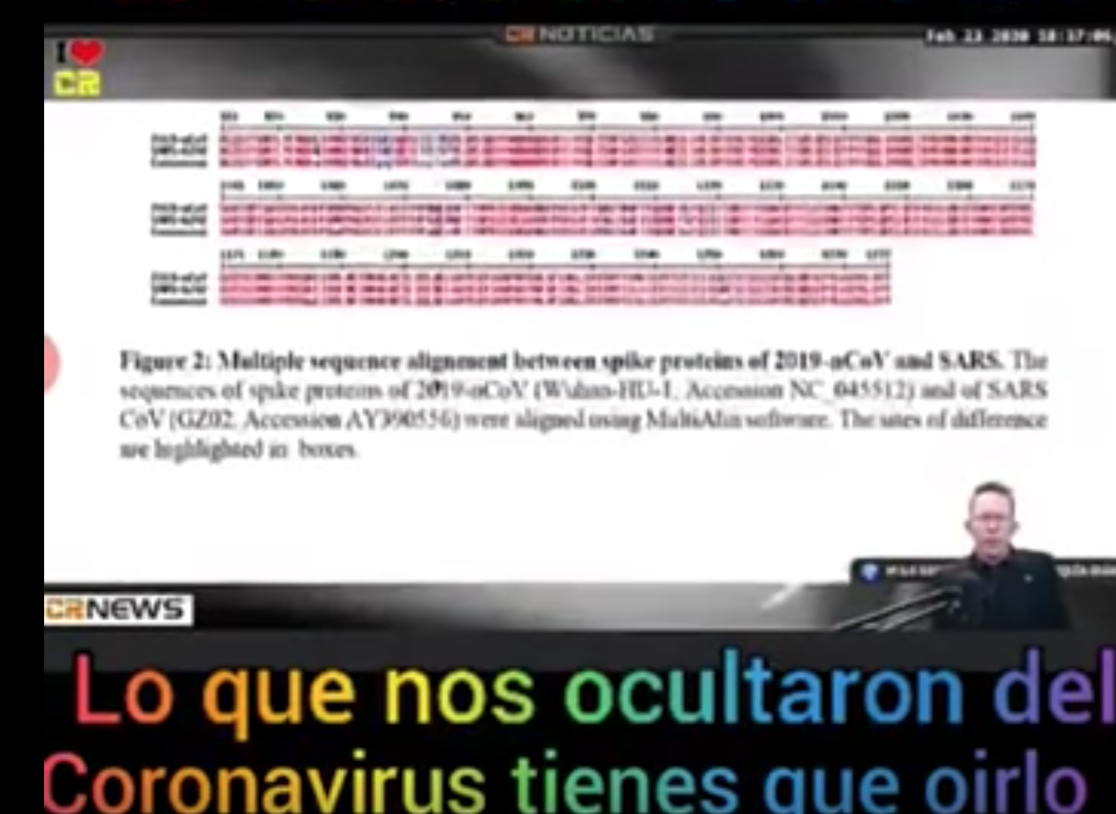 pantallazo del video de la supuesta secuencia que demuestra que el coronavirus fue creado en un laboratorio