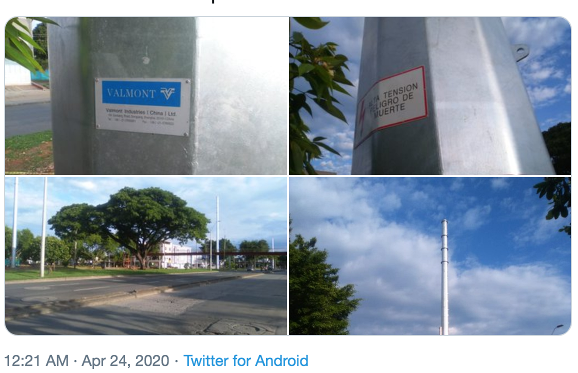 Fotos del trino de las falsas antenas 5G en Cali