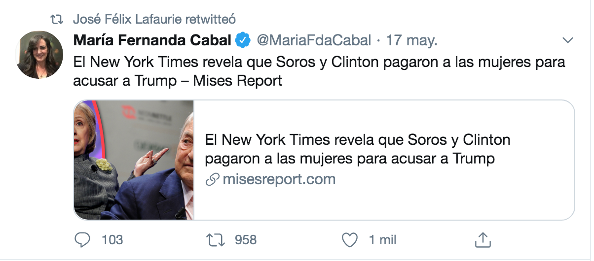 Pantallazo del trino de María Fernanda Cabal