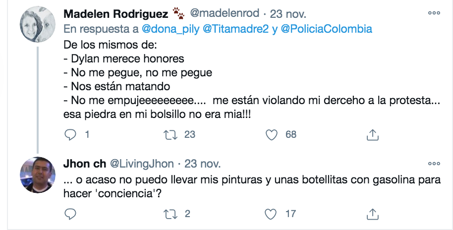 Mensaje de trino a doña Pili, de la bodeguita uribista