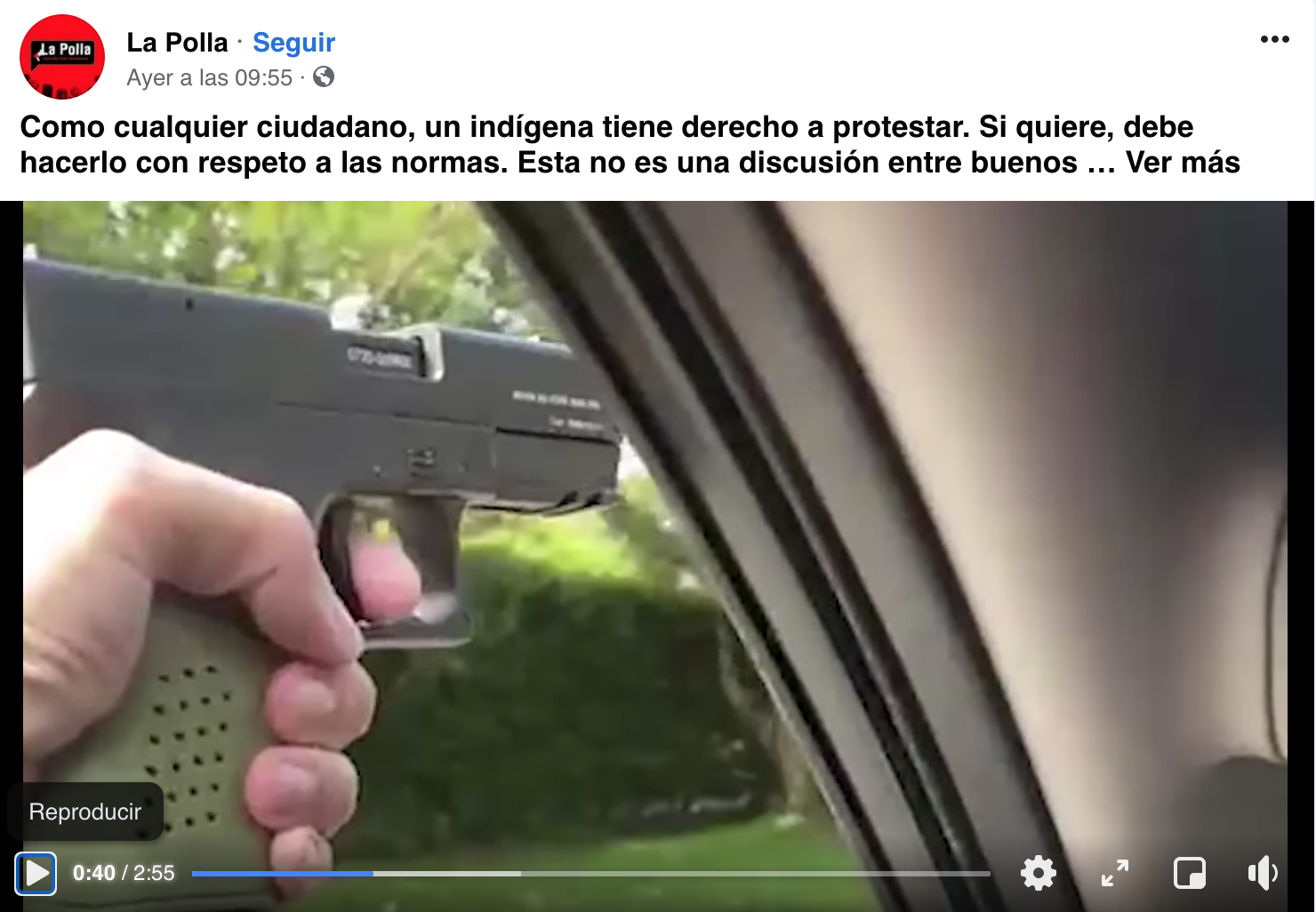 Pantallazo de video subido por la Polla supuestamente de indígenas disparando