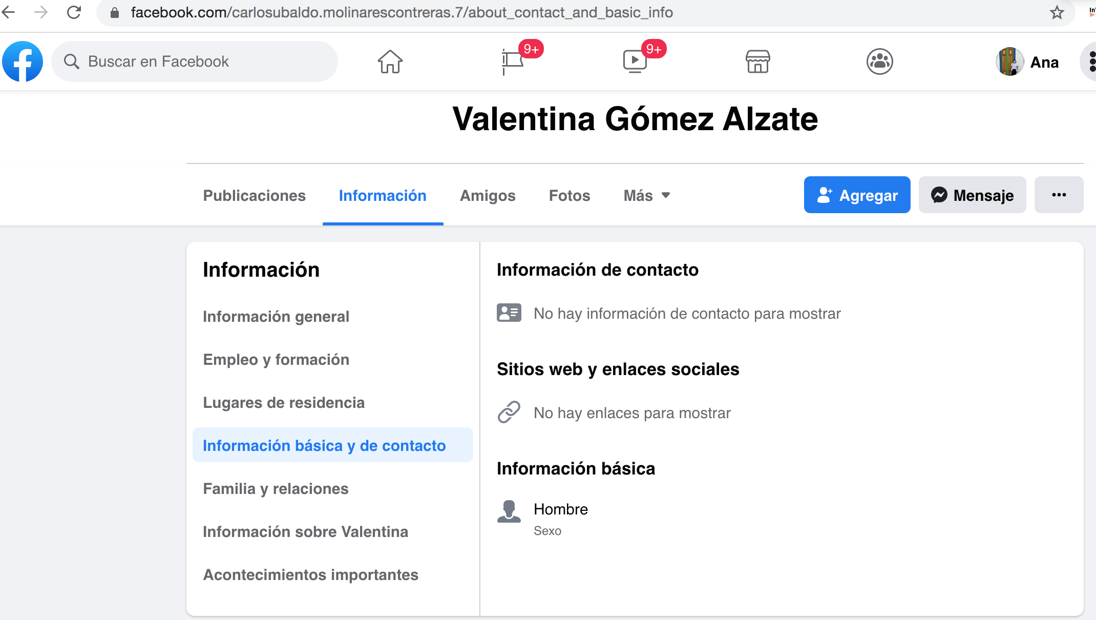 Pantallazo de Facebook