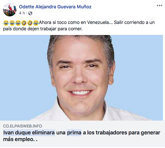 Publicación en Facebook con noticia falsa sobre propuesta de eliminar prima