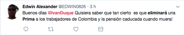 Tuitero le pregunta a Duque qué tan cierto es que va a eliminar prima