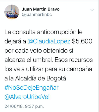 Tuit falso sobre reposición de votos en consulta anticorrupción