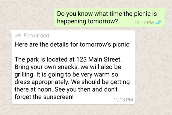 Ejemplo de mensaje reenviado por WhatsApp