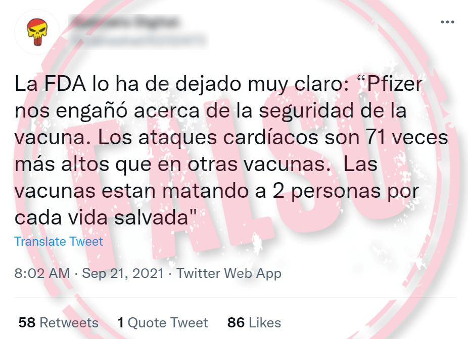 La FDA no dijo que las vacunas vs COVID-19 matan a dos personas por cada vida salvada 1 FDA-Vacunas
