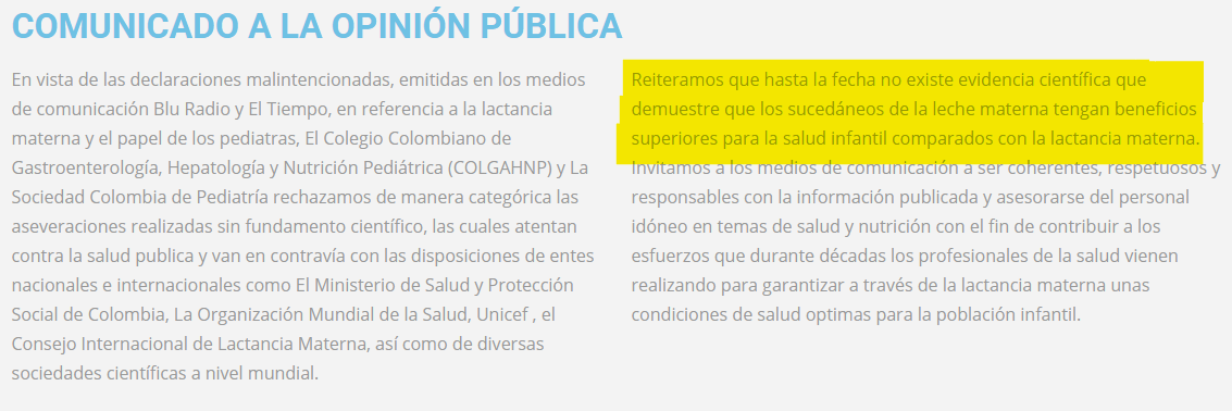 Comunicado Colegio médico de Gastroenterología, hepatología, pediática