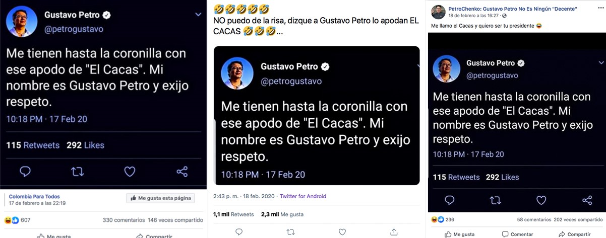 Montaje con capturas de pantalla de redes sociales