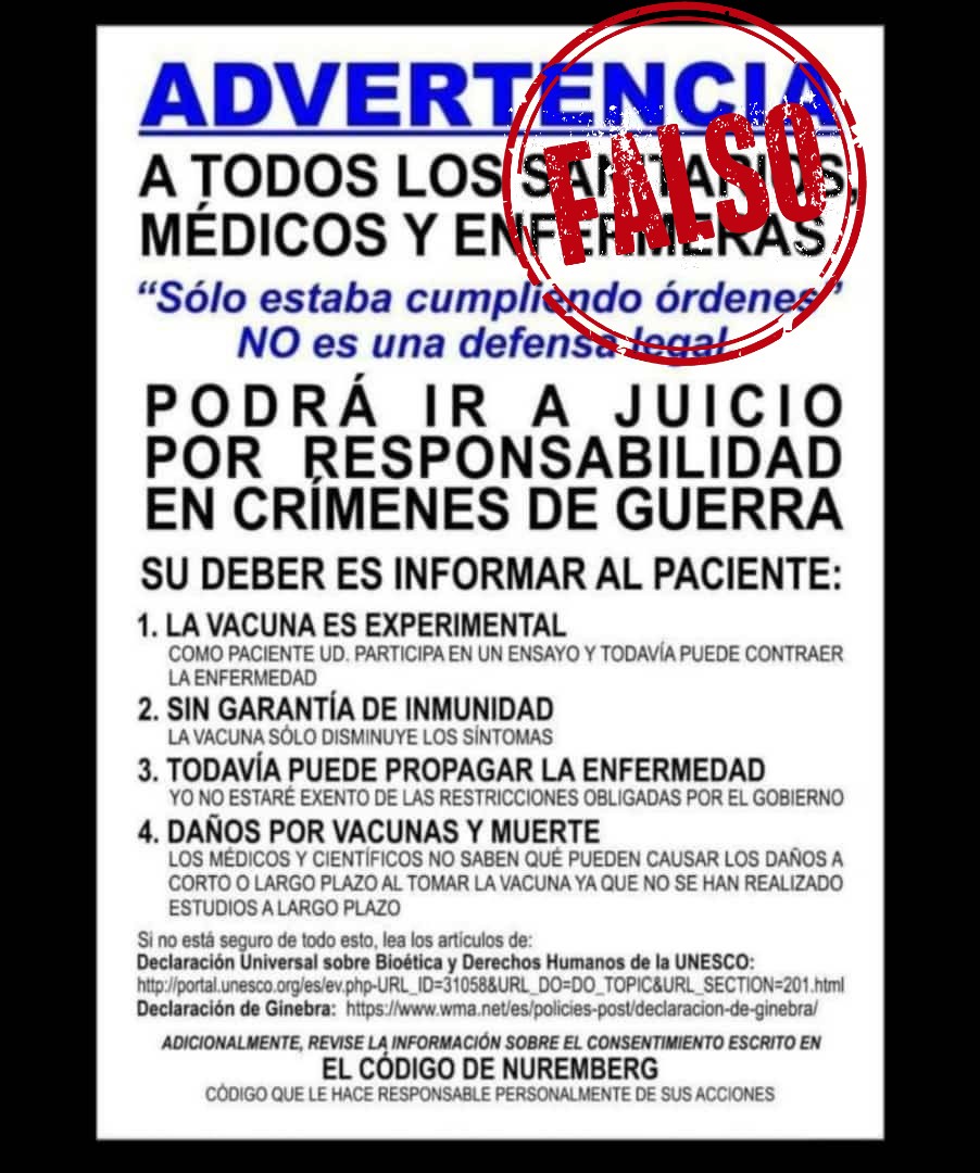 Cartel con datos falsos sobre vacunación y crímenes de guerra