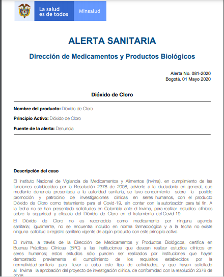 alerta sanitaria Invima MinSalud