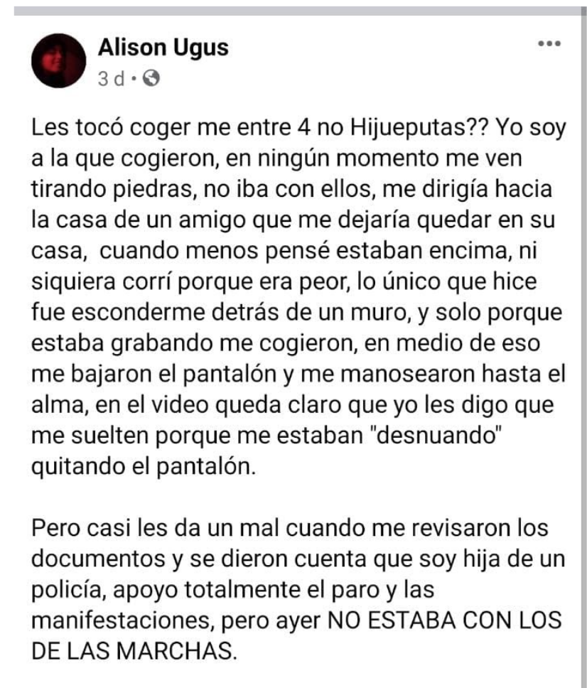 Pantallazo del facebook de allison