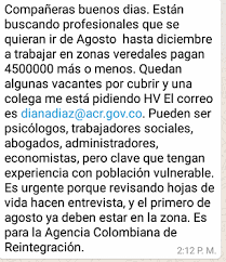 Falsa oferta de empleo de la ARN por WhatsApp