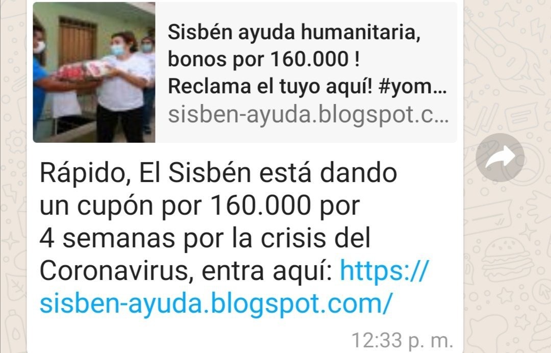 Cadena de Whatsapp con falsos bonos del Sisben