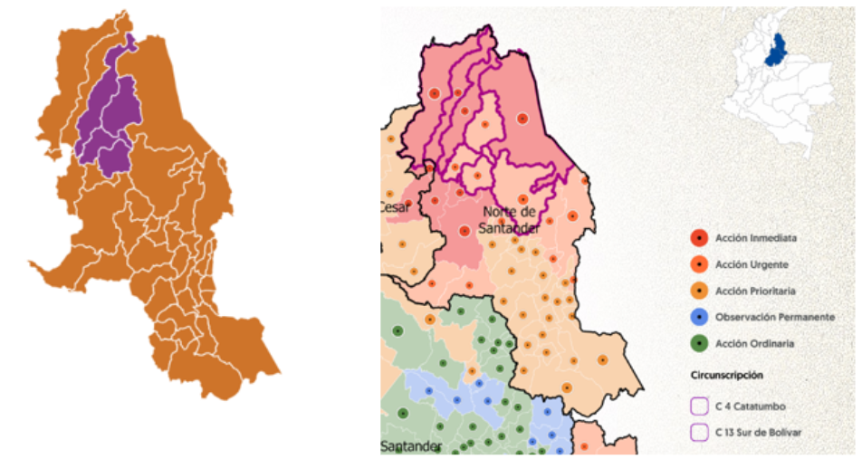 Comparación mapa Norte de Santander riesgo electoral vs primera vuelta presidencial 2026