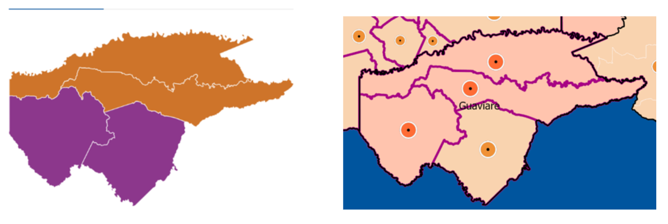 Comparación mapa Guaviare riesgo electoral vs primera vuelta presidencial 2026