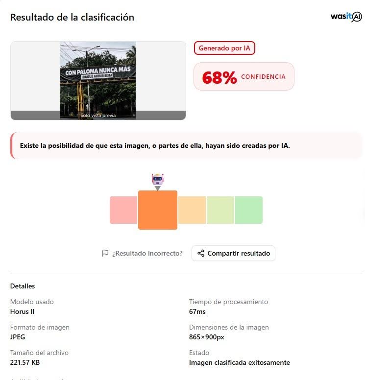 WasItAI arroja 88% de probabilidad de IA en el mensaje contra Paloma Valencia