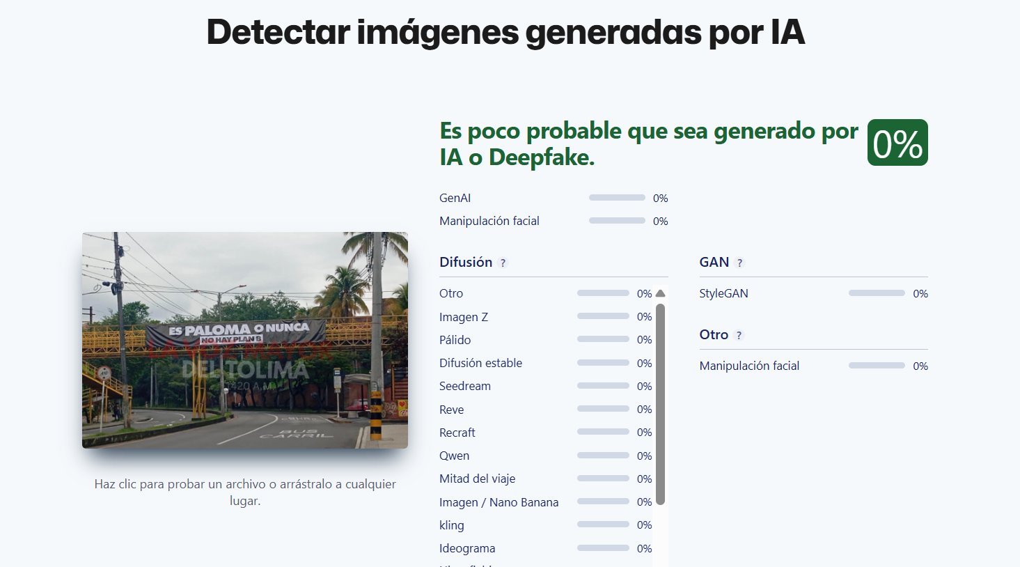 Sight Engine arroja 0% de probabilidad de IA en la imagen a favor de Valencia