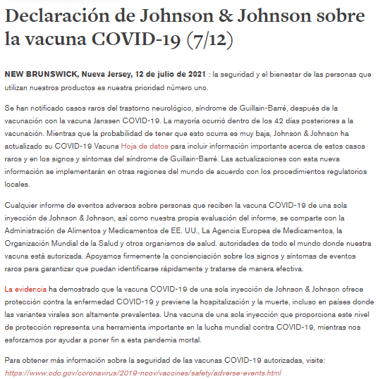 Declaración de Johnson y Johnson
