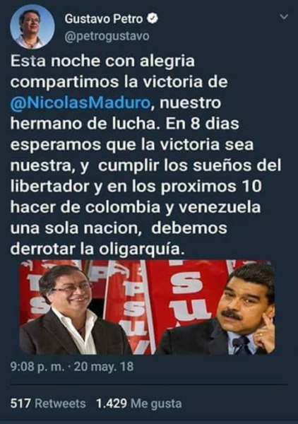 Foto del pantallazo de falso trino de Petro
