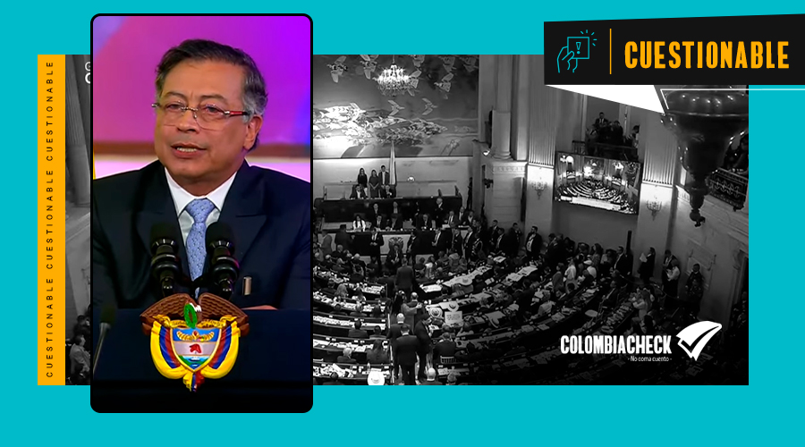 Portada del chequeo a Petro con foto en su discurso