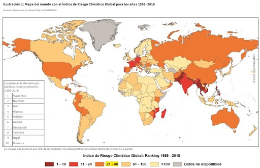 Mapa mundial de índice de riesgo por cambio climático