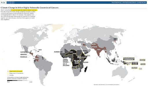 NIC: Mapa de países vulnerables al cambio climático