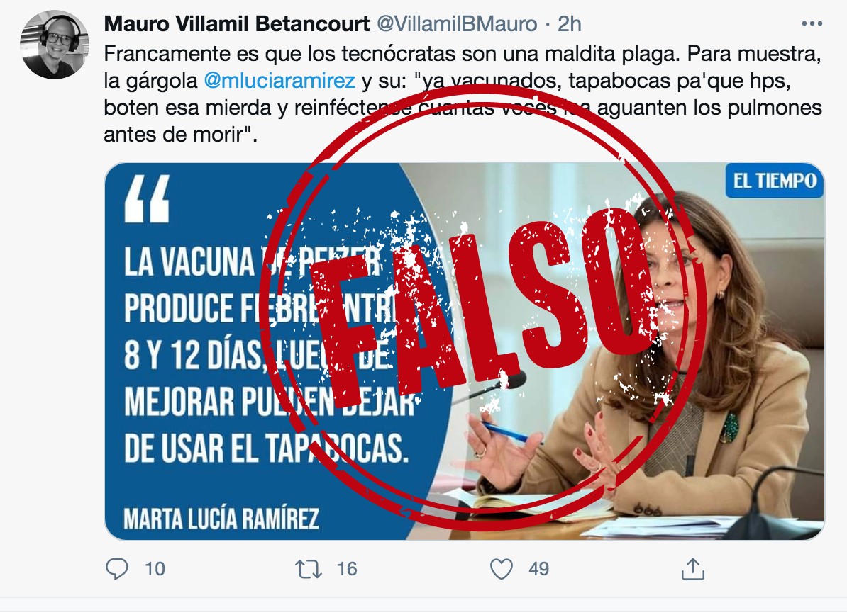 Montaje de frase sobre vacunas de Marta Lucia Ramírez