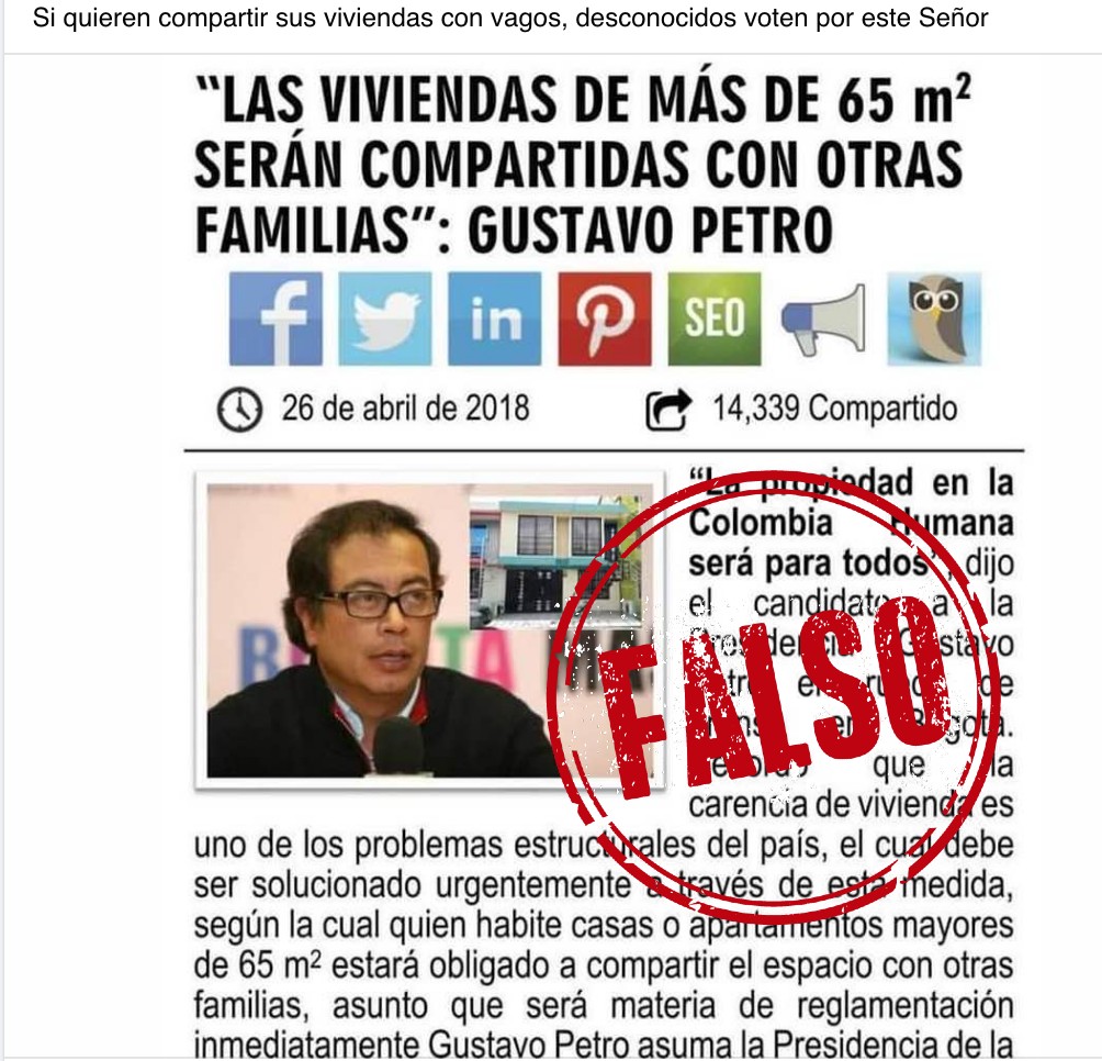 pantallazo falsa frase de petro sobre viviendas
