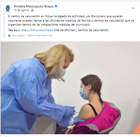 Pantallazo de publicación primera municipalidad de Brasov