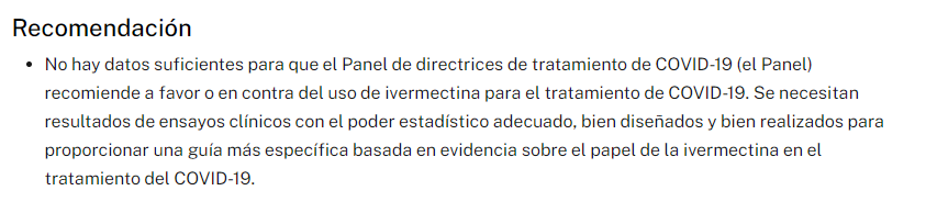 recomendación NIH ivermectina