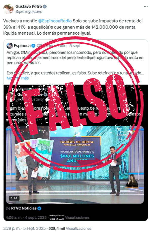 Tuit de Petro sobre tributaria