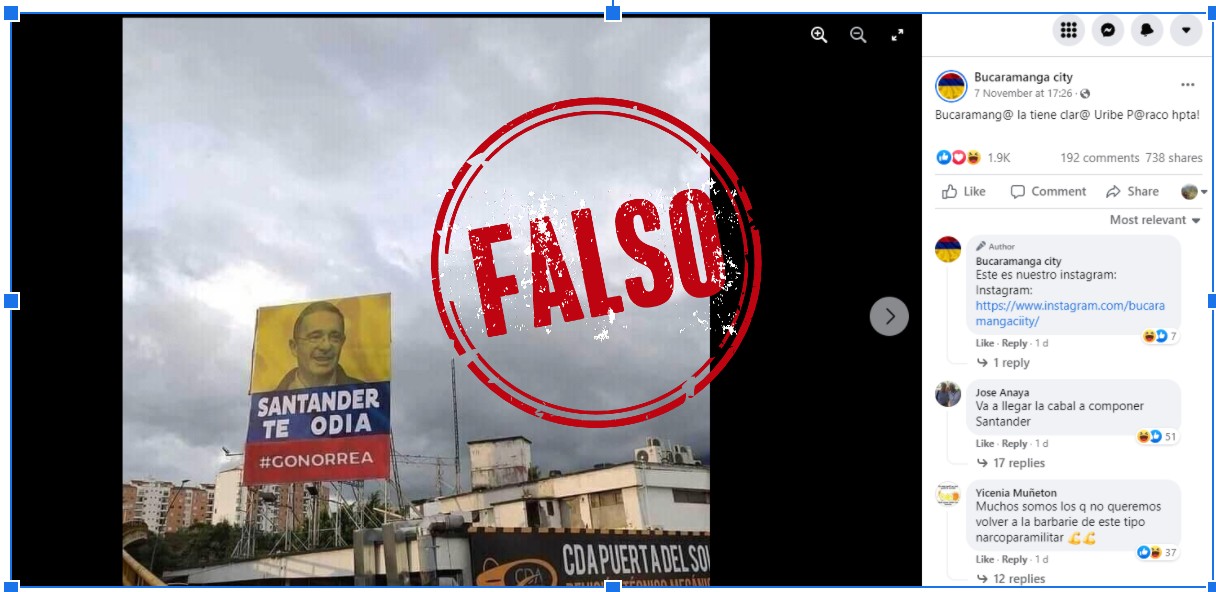 Valla contra Uribe en Bucaramanga