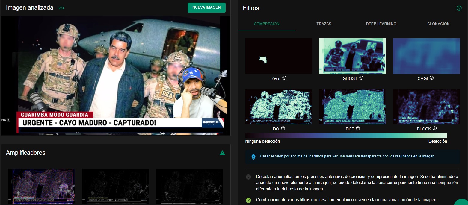 Análisis de filtros de InVID a imagen falsa de Maduro capturado