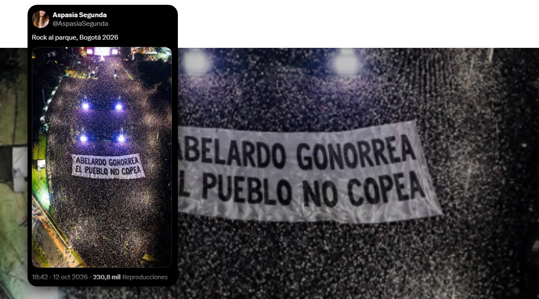 Captura de la publicación verificada sobre una foto falsa con una bandera contra Abelardo de la Espriella no corresponde a Rock al Parque