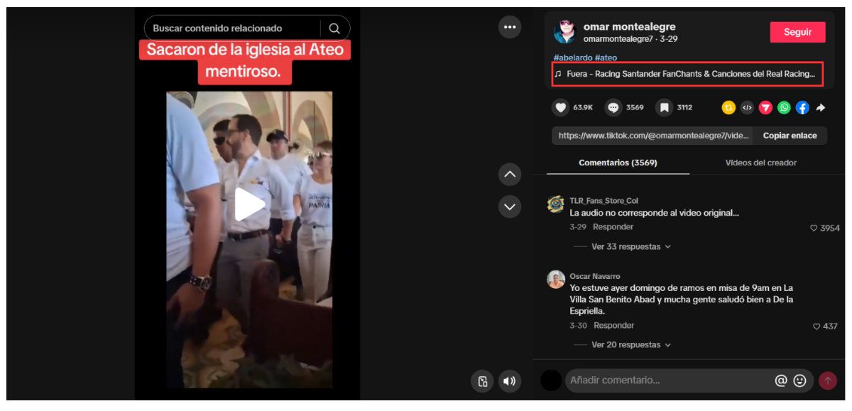 Video falso de Abelardo de la Espriella en la basílica de Buga