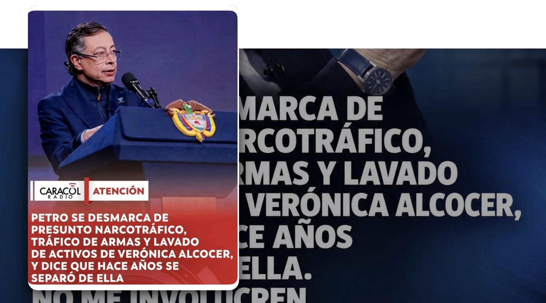 Captura de la publicación verificada sobre una foto de contexto: Ni Petro pidió que lo desvincularan de las denuncias contra Alcocer ni Caracol Radio publicó esa noticia