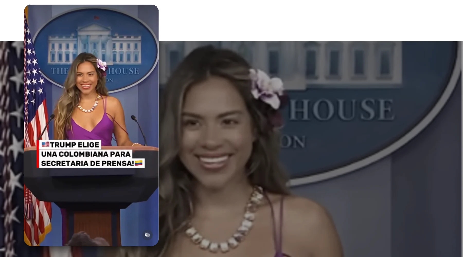 Captura de la publicación verificada sobre una foto de contexto: Trump no eligió a una colombiana como secretaria de prensa de la Casa Blanca