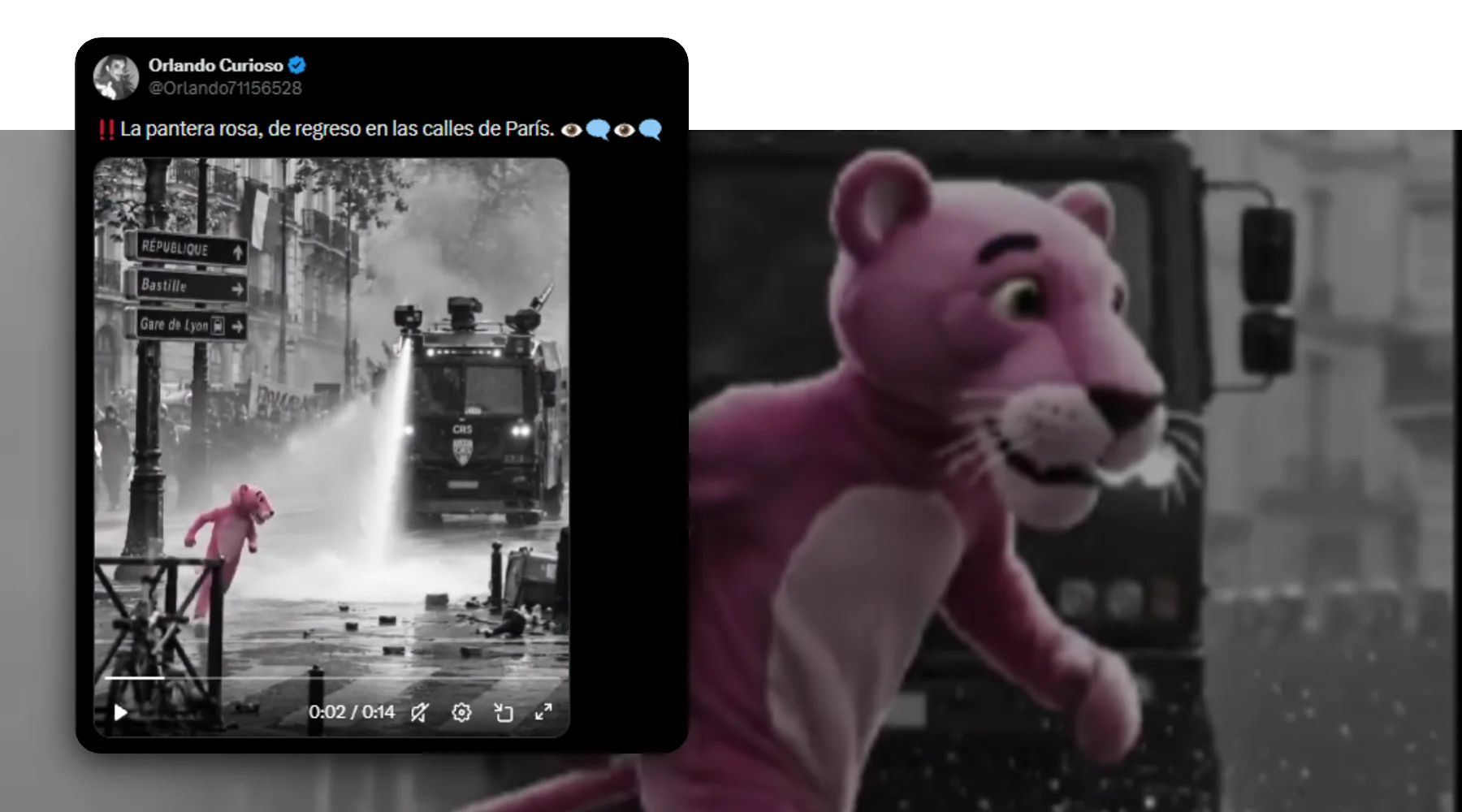 Video de la Pantera Rosa en medio de las protestas en Francia