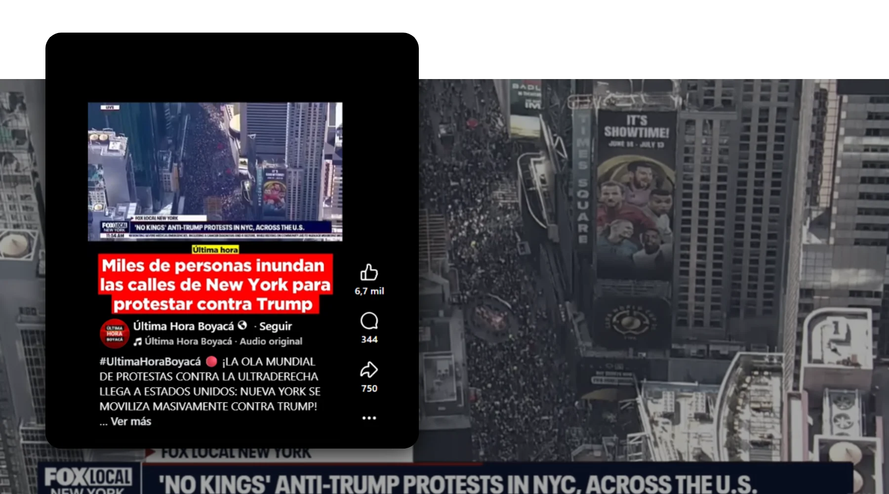 Captura de la publicación verificada sobre una foto de contexto: Video de protesta contra Trump en Nueva York es viejo